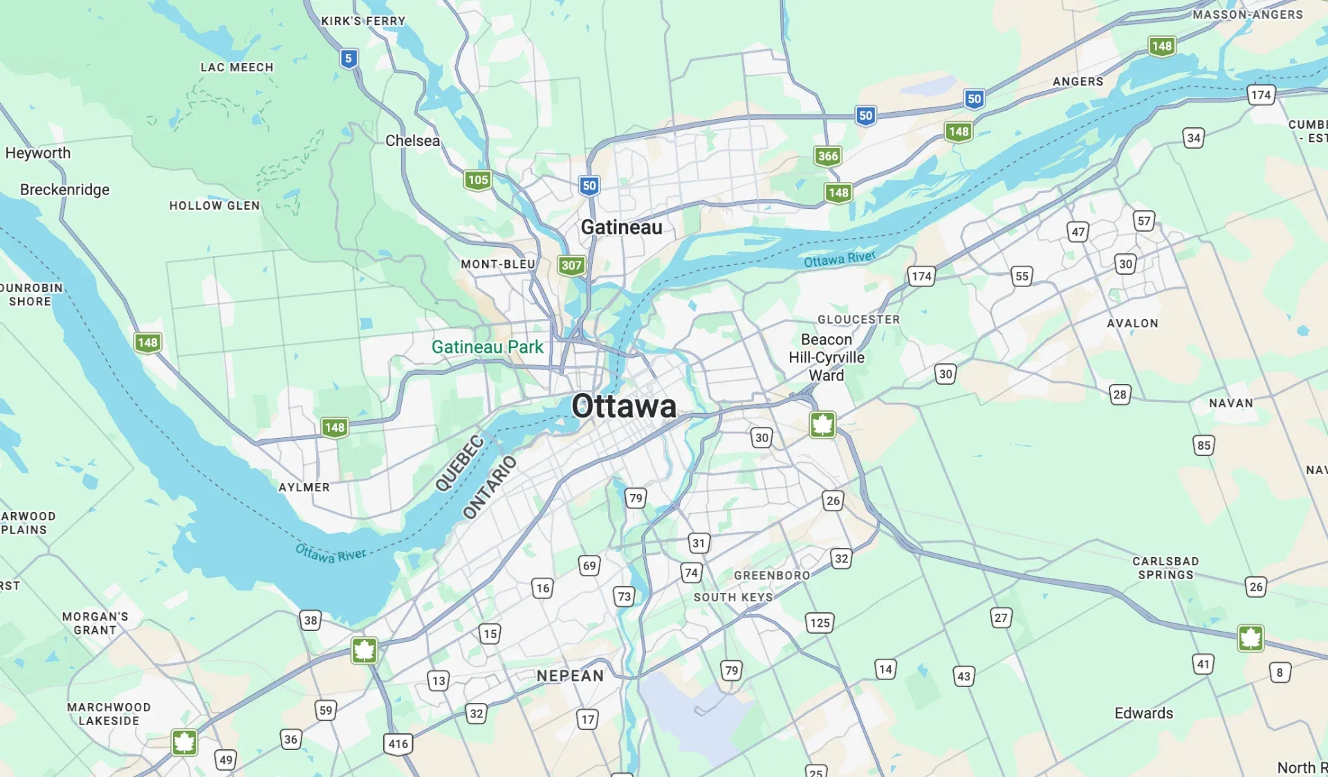 Portage service area map for Ottawa and Gatineau